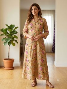 Embroidered mustard yellow dress