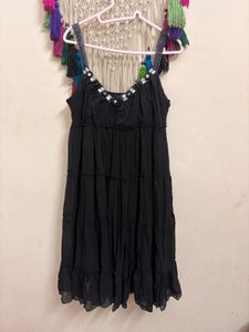 Stunning Black Embellished Tiered Dress