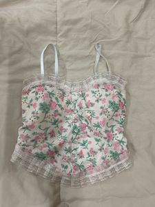 Floral Lace Trim Cami corset Top