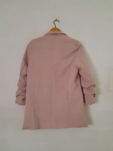 Chic Blush Pink Ruched Sleeve Blazer