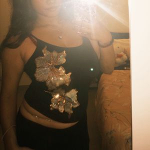 savana viral Sparkly Floral Black Tank Top, y2k