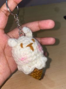 Cute Crochet Ice Cream Bear Keychain