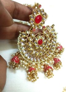 Big Size Kundan Maangtika With Earrings