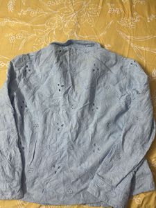 Light Blue Eyelet Button-Up Shirt