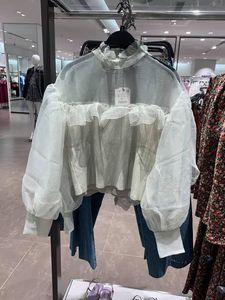 Sheer Sleeve Ruffle Top
