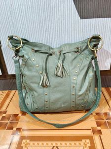 Green Studded Leather Shoulder Bag