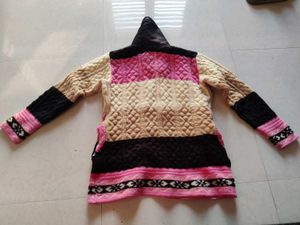 Patchwork Knit Hooded Cardigan