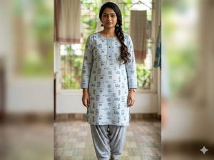 Stylish Blue Printed Kurta with Salwar