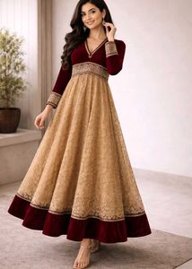 Elegant Maroon and Gold Gown