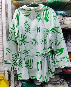 Boho Print Belted Shirt with Green Pants