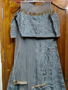 Grey Embroidered Lehenga Choli Set