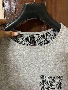 Grey Casual T-Shirt Dress with Pocket