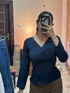Stylish professional Navy Blue V-Neck Top