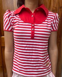 Red &amp; White Striped Polo Shirt