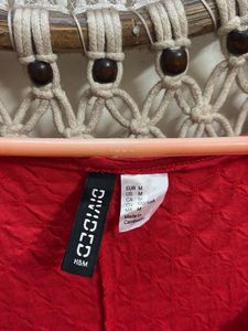H&amp;M Red Textured Fit &amp; Flare Dress