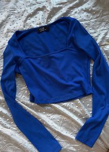 Ribbed Square Neck Long Sleeve Crop Top