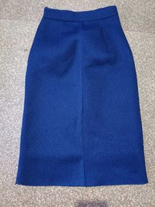 Blue Textured Pencil Skirt
