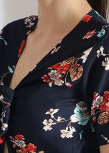 Navy Floral Tie-Front Jumpsuit
