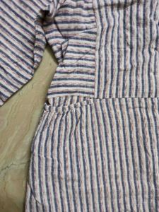 White &amp; Grey Striped Cotton Dress For Women