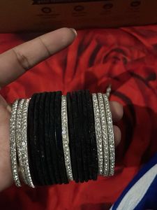 Black & Silver Bangle Set, one hand only