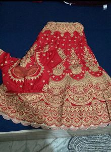 Exquisite Red &amp; Gold Embroidered Lehenga Set