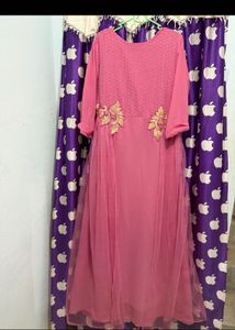 Pink Ethnic Gown with Gold Embroidery