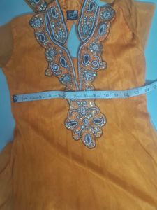Orange Anarkali Kurta with Embellishments