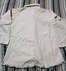 Cream Button-Up Shirt with Ruffle Hem