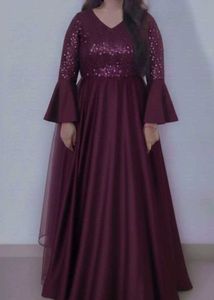 Burgundy Sequin Sleeve gown Dress