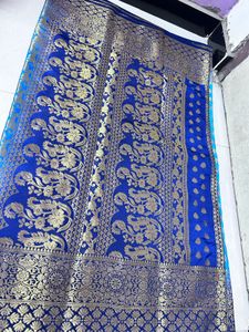 Elegant Blue &amp; Gold Banarasi Silk Saree