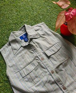 Striped Sleeveless Button-Up Shirt