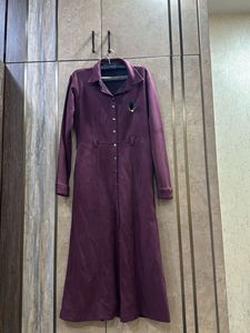 Burgundy Button-Up Midi Dress