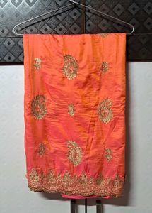 🪞Vintage Coral Paisley Embroidered Saree