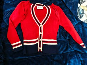 Gucci Chic Red Cropped Knit Cardigan