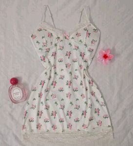 White Floral Print mini dress with Lace Trim