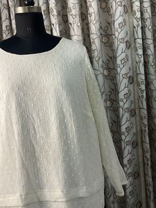 Chic White Textured Long Sleeve Top