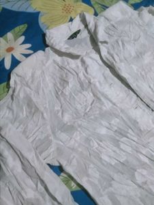 White Textured Button-Up Shirt
