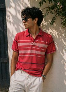 Men's Red Striped Polo Shirt