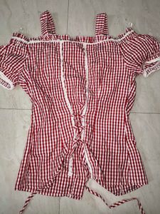 Korean Gingham Off Shoulder Top