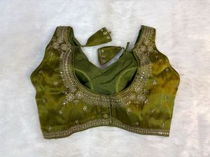Embroidered Olive Green Organza Blouse