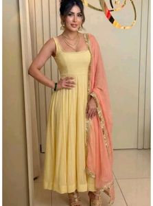 Elegant Yellow Anarkali Suit with Peach Dupatta
