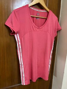 Adidas Pink T-Shirt with Stripes
