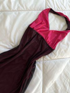 Elegant black red Burgundy Halter Neck mesh Dress