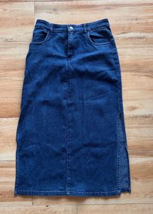 Dark Wash Denim Midi Skirt