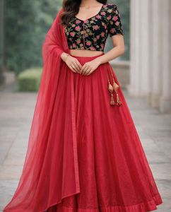 Designer Indo Western Hot Pink & Black Lehnga