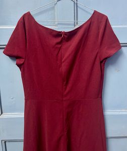 Urbanic Maroon Ruched Fit &amp; Flare Dress