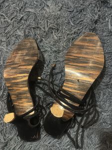 RINDAS Black Heels with Clear Straps