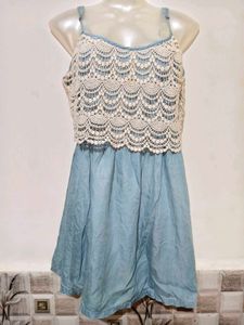 Light Blue Denim Dress with Crochet Top