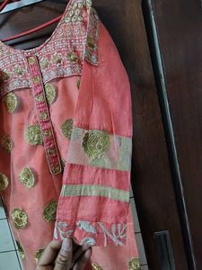 Elegant Peach Kurta with Gold Embellishments
