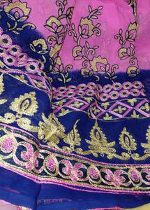 Embroidered Blue and Pink Saree